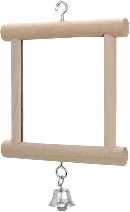 4 PCS Bird Mirror with Bell Parrot Hanging Interactive Playing Toy for Cockatiel Parakeets Canaries Budgie Cage Accessories