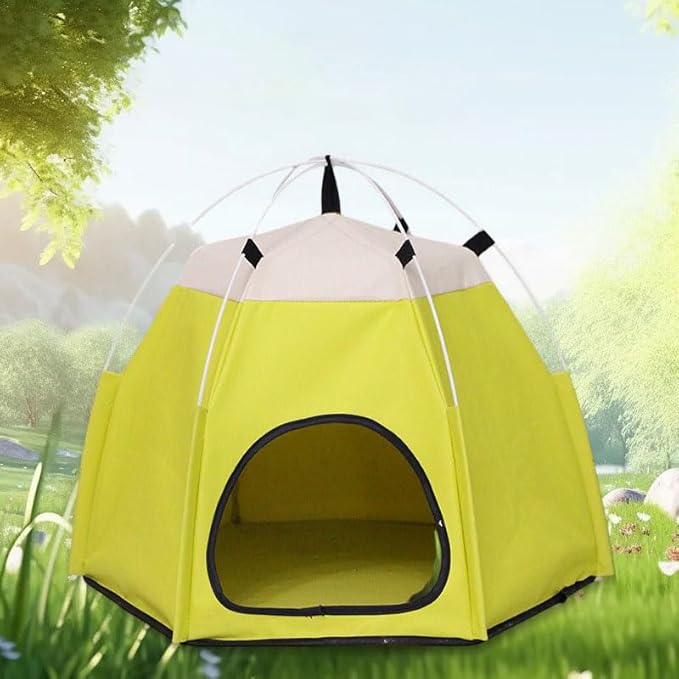 Cute Cat Teepee Cave, Cat Tent Foldable Indoor Outdoor with Thick Mat,Puppy Bed Tent,Bunny Pet Tent Teepee,Portable Dog House Teepee Tent, Cat Bed,Dog Bed Tent,Puppy Bunny,Pet Tent Teepee (F, L)