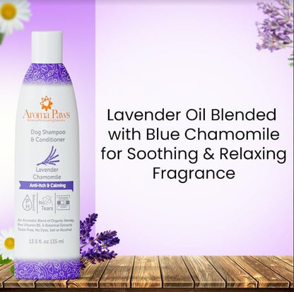 Dog Shampoo and Conditioner - Aromatic Tearless Shampoo for Cleansing, Grooming, and Conditioning - Moisturizing Shampoo for Dogs and Puppies - Lavender Chamomile 13.5 oz