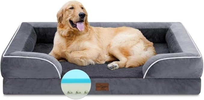 Cooling Dog Bed, Memory Foam Orthopedic Dog Bed, Dog Beds for Extra Large Dogs, XL Dog Bed with Removable Cover, Waterproof Pet Bed Large with Bolster(X-Large,Leaden Grey)