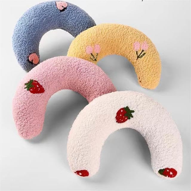 T'CHAQUE Dog Pillow Bed, Cat Calming Pillow, Dog Neck Pillow for Joint Relief Sleeping, Ultra Soft Half Donut Cuddler, Pillow Pet for Upper Spine Support, Doggy/Kitten Pillow Training Toy，White