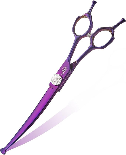 7" Curved Dog Grooming Scissors  Professional 440C Stainless Steel Pet Shears with Safety Round Tips and Sharp Blades for Body Facial Nose Ear and Paw Hair Easy Use