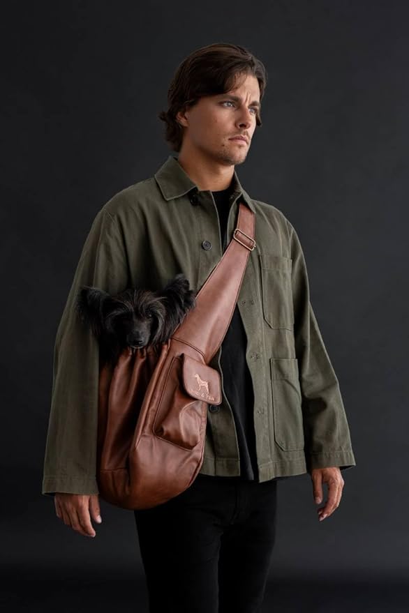 Noah & Paw Dog Sling Carrier for Small Dogs 5-18lb, Dog Sling for Small Dogs and Cats, Dog Carrier with Adjustable Padded Strap, Vegan Leather Lined with Fur, Double Safety Feature, Machine Washable