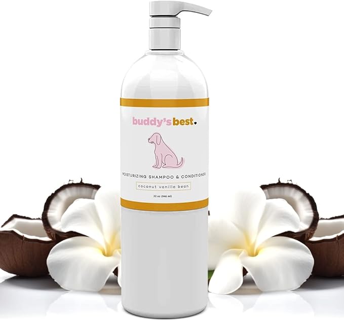 Buddy's Best Dog Shampoo for Smelly Dogs - Oatmeal Dog Shampoo and Conditioner for Dry and Sensitive Skin - Moisturizing Puppy Wash Shampoo, Coconut Vanilla Bean Scent, 32oz
