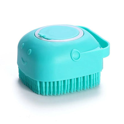 Dog Bath Brush, Dog Grooming Brush - Silicone Cat Shampoo Comb, Shampoo Dispenser for Kitty and Puppy (Blue)