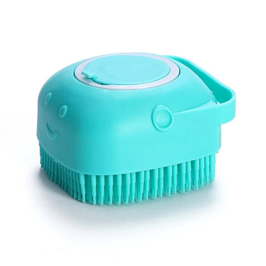 Dog Bath Brush, Dog Grooming Brush - Silicone Cat Shampoo Comb, Shampoo Dispenser for Kitty and Puppy (Blue)