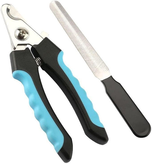 Dog Nail Trimmers and Cat Nail Clipper Set - Professional Dog Nail Clippers for Small Breeds, Heavy Duty Pet Trimmers, Safe Cat Claw Clippers, Ideal for Cats, Dogs, Puppies, (Black/Light Blue)