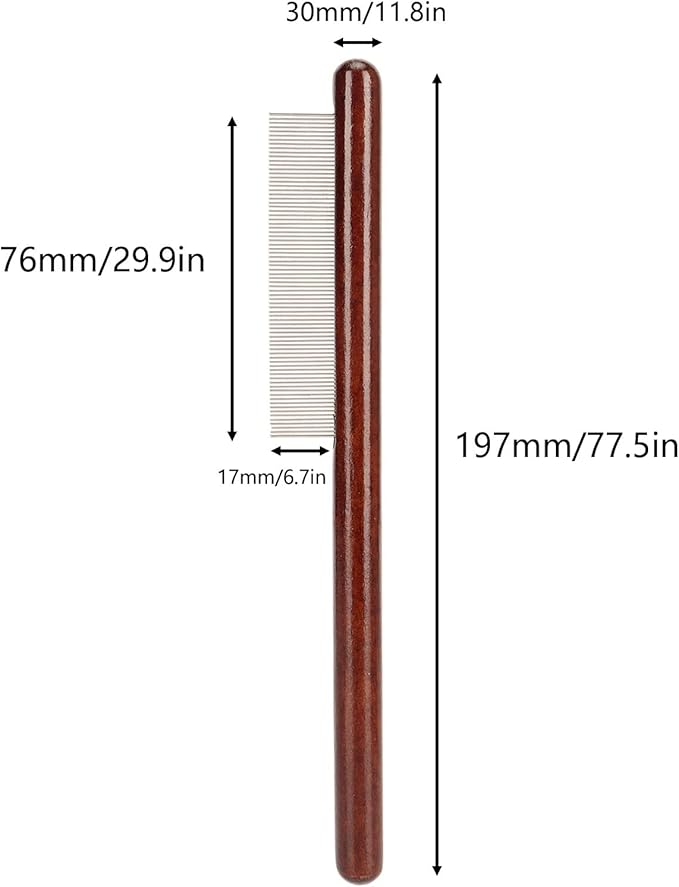 Pet Wooden Comb, Stainless Steel Pin Teeth Durable Comfortable Portable Cat Comb, Pet Wooden Brush Cat Brush Wooden Handle Cat Comb Pet Brush for Pets Dogs (Fine Tooth Comb)