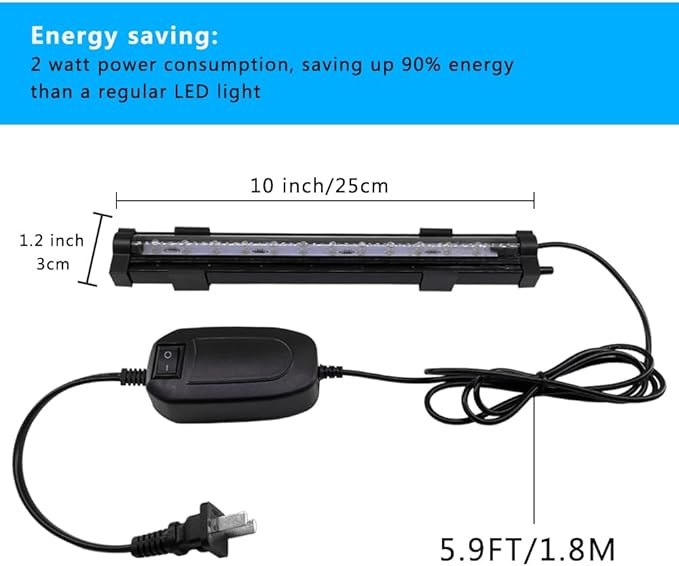 PULACO 2W Aquarium Fish Tank Air Stone with Automatic Color Changing LED Light (Length -10" for Small Fish Tank) for Aquarium Air Pump