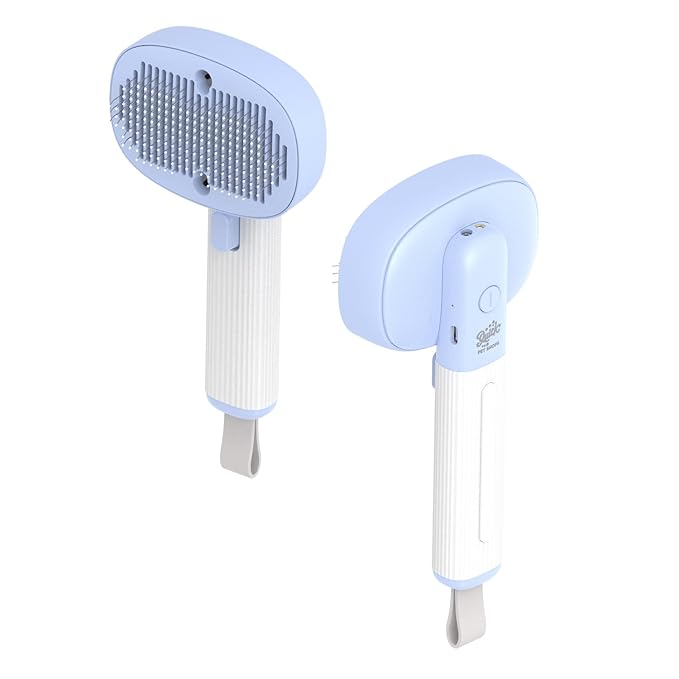 Quirk Multifunctional Cat Brush with Release Button, Hair Remover, Massager Negative Ion Pet Grooming, Blue, for Dogs and Cats