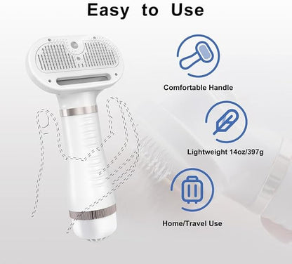 3-in-1 Pet Grooming Tool - Hair Dryer with Slicker Brush & Steam Spray, Self-Cleaning Deshedding Brush with USB Rechargeable for Dogs/Cats, Ideal for Home & Travel
