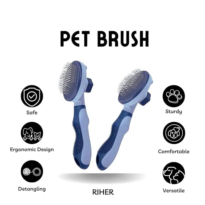 Dog & Cat Brush - Pet Grooming & Shedding Tool for Long & Short Hair - Deshedding Comb for Loose Fur - Professional Hair Remover for Pets (Blue)