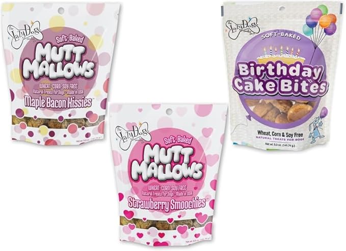 The Lazy Dog Cookie Co. Mutt Mallows Soft Baked Dog Treats, Wheat, Corn & Soy Free, Baked in The USA, 5 oz Cost Saving Variety Bundle (Pack of 3)