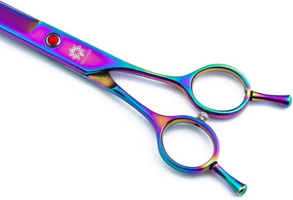 Dream Reach 8.0 Inch Twin Tailed Rainbow Curved Blade Pet Grooming Scissors Dog Hair Cutting Shears with Case
