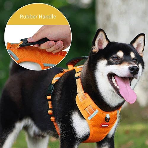 Dog Harness, No Pull Service Vest, Reflective Strips, Control Handle, Soft Padded, Adjustable and Comfortable for Easy Walking (Orange, Large)
