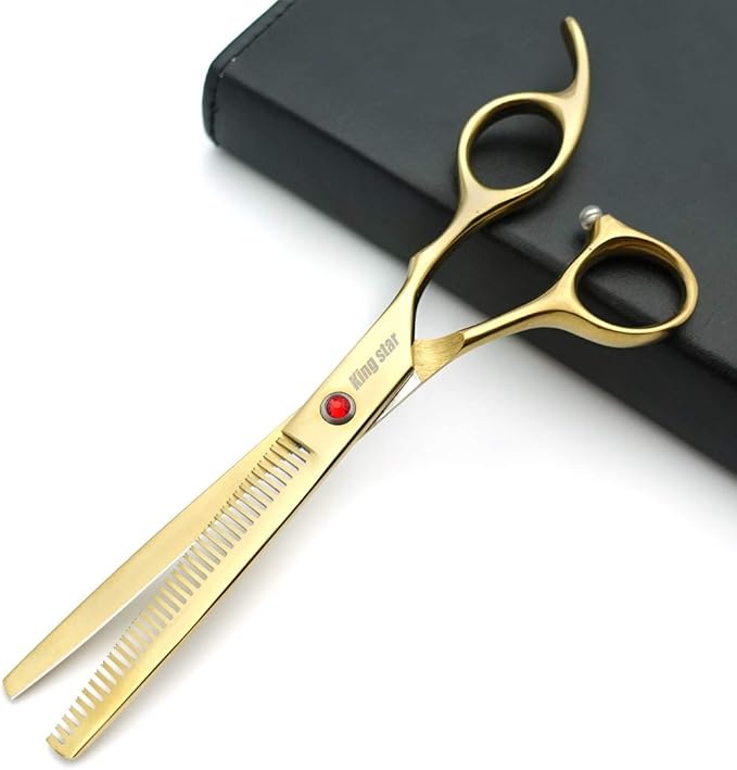 7.0in Titanium Gold Professional Pet Grooming Scissors Set,Straight & Thinning & Curved Scissors 4pcs Set for Dog Grooming,(Gold)