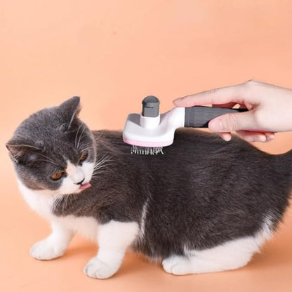 1 PCS Pet Grooming Brush One Click Hair Removal Deshedding Brush for Dogs & Cats, Tangle-Free Detangling Comb with Massage Tips & Stainless Steel Pins, Gentle Shedding Tool for Long/Short Hair (Pink)