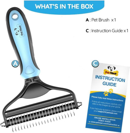 Cat & Dog Brush for Shedding - Dog Shedding Brush for Pet Grooming Tools - Double Coat Dog Brushes for Grooming - 2 in 1 Dog Deshedding Brush & Undercoat Rake for Dogs - Cat Hair Brush Deshedder(Blue)