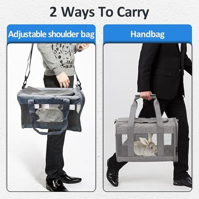 kathson Small Animal Carrier Bag, Guinea Pig Rabbit Travel Carrier Breathable Mesh Window Pet Portable Hand Bag for Hamster Bird Bunny Bearded Dragon Kitty and Etc (Grey with Black)