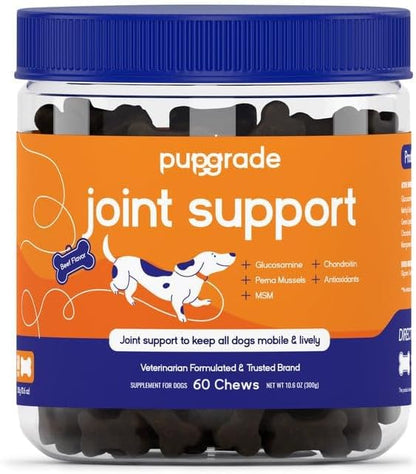 PupGrade Joint Support Supplement for Dogs - Natural Glucosamine Chondroitin with MSM - Hip & Joint Pain Relief - Recommended for Hip Dysplasia, Arthritis & Joint Disease - USA Tested - 60 Chews