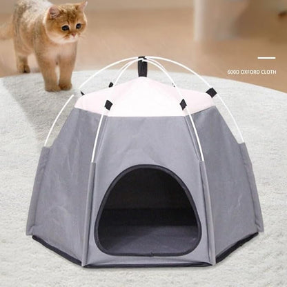 Cute Cat Teepee Cave, Cat Tent Foldable Indoor Outdoor with Thick Mat,Puppy Bed Tent,Bunny Pet Tent Teepee,Portable Dog House Teepee Tent, Cat Bed,Dog Bed Tent,Puppy Bunny,Pet Tent Teepee (F, L)