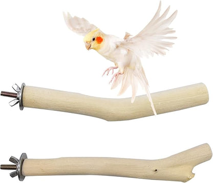 Hamiledyi Wood Bird Perch Stand Parrot Stand Branch Natural Wood Stick Paw Grinding Cage Accessories for Small Birds Parrots Parakeets Cockatiels Conures Lovebirds(2 Pcs)