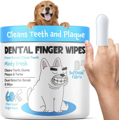 Teeth Cleaning Wipes 60 Packs - Dental Wipes to Reduce Plaque & Tartar for Dogs & Cats - Mint Pet Dental Wipes for Oral Freshness - Dog Tooth Brushing Kit Dental Wipes