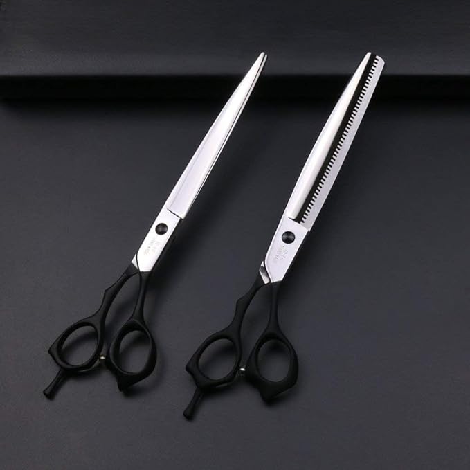8.0 Inch Black Cutting& Chunker Pet Grooming 440C Stainless Steel Scissors with Comb Dog Hair Cutting and Thinning Shears Kit With Comb Dog Grooming For Pet Groomer 5pcs