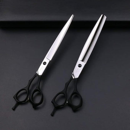 8.0 Inch Black Cutting& Chunker Pet Grooming 440C Stainless Steel Scissors with Comb Dog Hair Cutting and Thinning Shears Kit With Comb Dog Grooming For Pet Groomer 5pcs