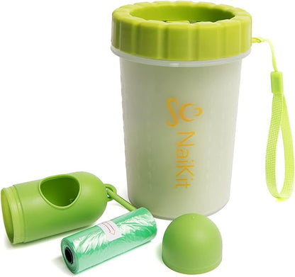 Paw Cleaner for Dogs, The Ideal Foot Washer That demolishes Dirt for Medium to Large Dogs. This paw Scrubber Comes with 1 roll Poop Bag and Carrier for Best Dog Cleaner