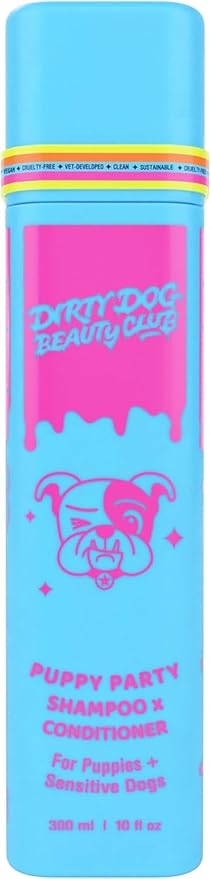 Dirty Dog Beauty Club - Puppy Party Shampoo & Conditioner for Pets - Gentle Formula, Organic Essential Oils, Vet & Scientist Formulated, Vegan, Paraben Free, Hypoallergenic -300 ml (10 oz), Unscented