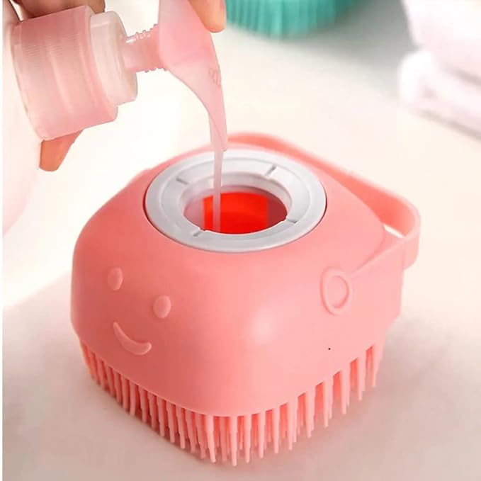 Dog Brush  Cat Brush  Shampoo Dispensing Scrubber  Soft Silicone Design  Hanging Loop  For All Skin Types  Grooming, Deshedding and Exfoliating, Pink