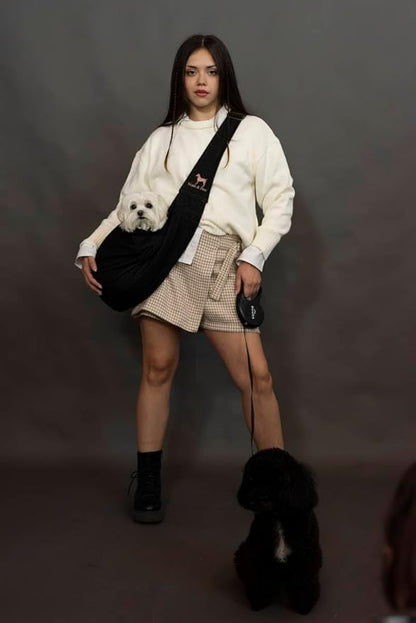 Noah & Paw Dog Sling Carrier for Small Dogs 5-18lb, Dog Sling for Small Dogs and Cats, Dog Carrier with Adjustable Padded Strap, Premium Denim, Lined with Fur, Double Safety Feature, Machine Washable