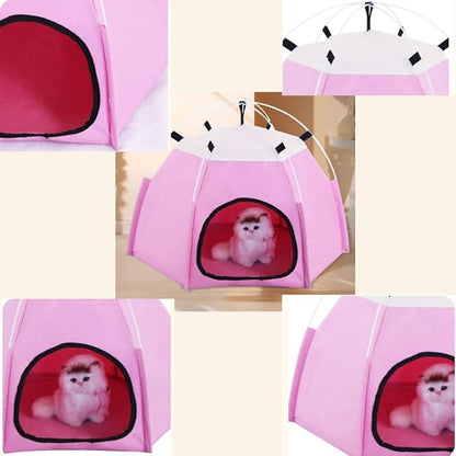 Cute Cat Teepee Cave, Cat Tent Foldable Indoor Outdoor with Thick Mat,Puppy Bed Tent,Bunny Pet Tent Teepee,Portable Dog House Teepee Tent, Cat Bed,Dog Bed Tent,Puppy Bunny,Pet Tent Teepee (E, L)