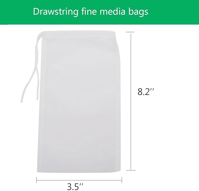 6Pack Fine Media Filter Bag for Aquarium 180 Micron Extra Fine Drawstring Filter Bags Reusable Nylon Media Bags for Fish Tank(Fine,3.5''x8.2'')