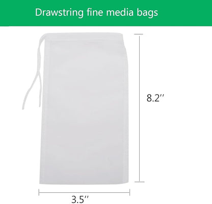 6Pack Fine Media Filter Bag for Aquarium 180 Micron Extra Fine Drawstring Filter Bags Reusable Nylon Media Bags for Fish Tank(Fine,3.5''x8.2'')