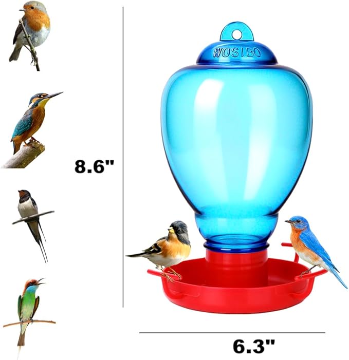 Colorful Glass Wild Bird Waterer 32 Oz Bird Water Feeder for Outdoors Garden Outside Water Cooler Tree Yard Decoration (Blue Flower)