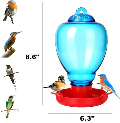 Colorful Glass Wild Bird Waterer 32 Oz Bird Water Feeder for Outdoors Garden Outside Water Cooler Tree Yard Decoration (Blue Flower)