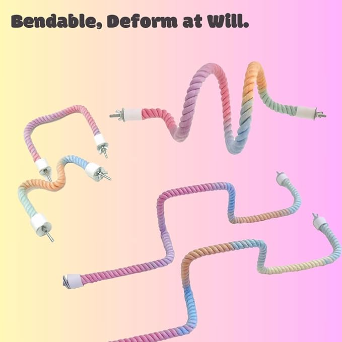 2Pcs Gradient Bird Rope Perch Stand Bird Cage Climbing Rope Toys Accessories of M5*30mm Screw for Cockatiels Lovebird Parakeet Budgies Sugar Gliders Hemp Swing(31.4'' & 14'')