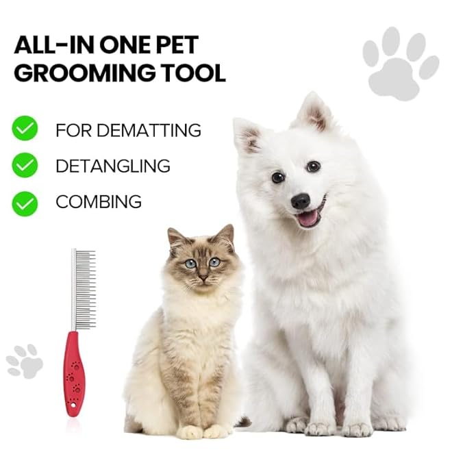 Grooming Comb for Dogs and Cats with Matted Hair,Cat brush for long haired cats,Pet comb for dogs,Pet Comb with Long and Metal Fine Teeth Short Stainless Steel