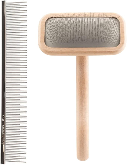 Chris Christensen Groomer's Bundle - 6 in. Cat/Carding Dual Tooth Buttercomb, Stainless Steel Pins, Rounded Corners - Mark II Small Slicker Dog Brush, Round Ground Stainless Steel Pins