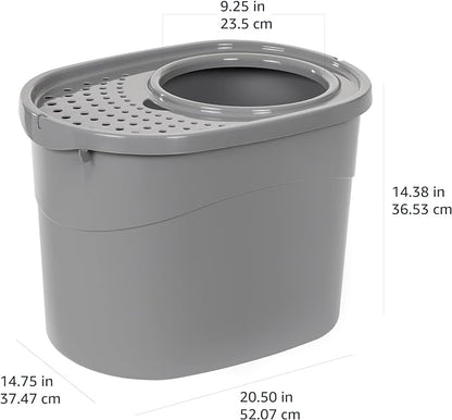 Amazon Basics Large Cat Litter Box with High Sides, Top Entry, Includes Scoop, 20.5 x 14.75 x 14.38 inches, Grey