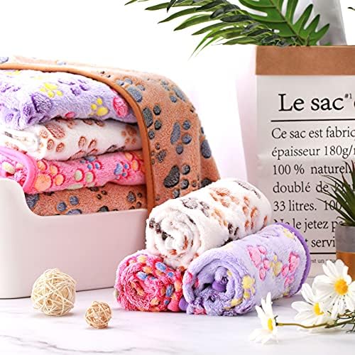 Tatuo 4 Pcs Dog Blanket Pet Puppy Blanket Puppy Teething Toys Paw Print Fleece Blanket for Pet Cat Soft Warm Sleep Mat Guinea Pig Cage Blanket(Medium(30 x 20.5 Inch),White, Coffee, Pink, Purple)