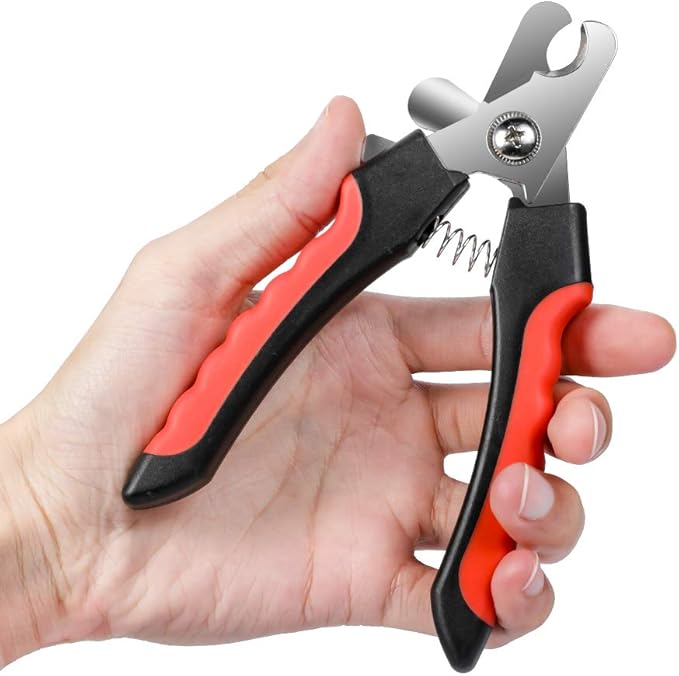 Dog Nails Clippers Trimmer with Safety Guard to Avoid Over-Cutting, Razor Sharp Blades with Bonus Dog Nail File, Cat Claw Clippers with Sturdy Non Slip Handles for Pets Dog Catï¼_ed & Blackï¼