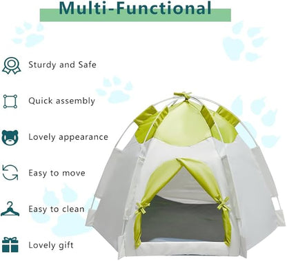 Outdoor Pet Curtain Camping Tent, Pop up Cave Bed for Indoor Cats and Small Dogs, Portable Cat House Dog House, Green.