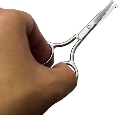 4 Inch Professional Stainless Steel Rounded Tip Nose Eyebrow Ear Dog Pet Hair Trimming Safety Scissor Shears - Grooming Cutting Scissors for Men & Women Hair