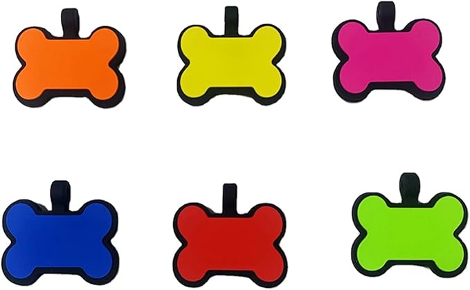 6 Pack Soundless Bone Design Pet ID Tag with 6 Popular Colors in One Set,Personlized Silent Dog Tag,Easy Engraved and Double Sided, No More Jingling Pet Tags,Never Fades-Durable for Dog and Cat