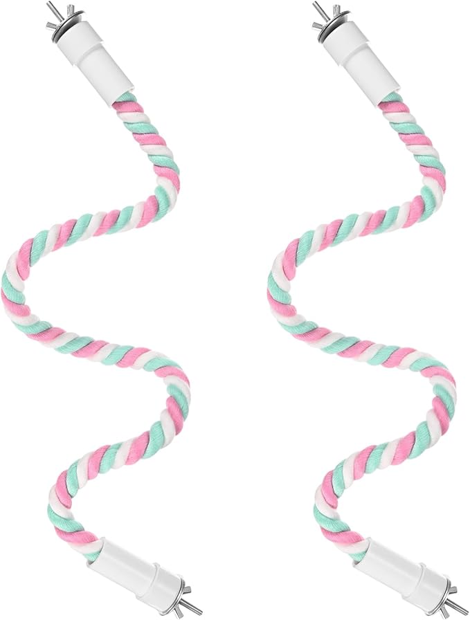 2-Pack Rope Perches for Bird Cages, 23.6 in Length Comfort Grip Flexible Rope Perch Beak & Paw Grinding for Parrots/Cockatiels/Parakeets, Bird Platform Sand [Pink Cyan]