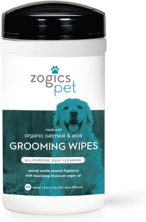 Multi-Purpose Dog Grooming Wipes with Organic Oatmeal & Aloe - Thick, Hypoallergenic Wipes for Spot Cleaning and Between Baths (50 Wipes)