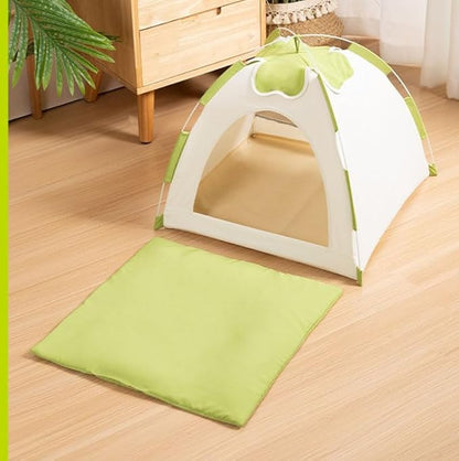 Cute Cat Teepee Cave, Cat Tent Foldable Indoor Outdoor with Thick Mat,Puppy Bed Tent,Bunny Pet Tent Teepee,Portable Dog House Teepee Tent, Cat Bed,Dog Bed Tent,Puppy Bunny,Pet Tent Teepee (T, M)